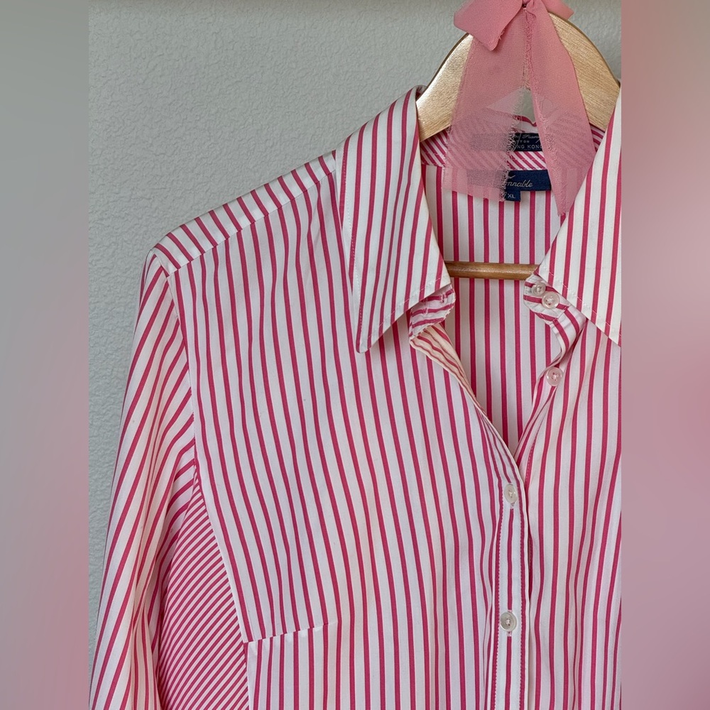 Pink And White Alternating Stripe Button Down - image 2
